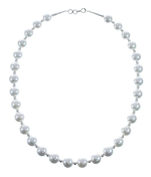 Mother of Pearl Sterling Silver Native American Bead Necklace AX128210